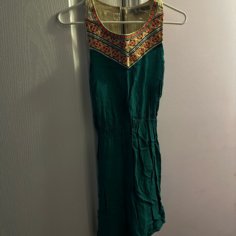 Teal Dress with Aztec print
